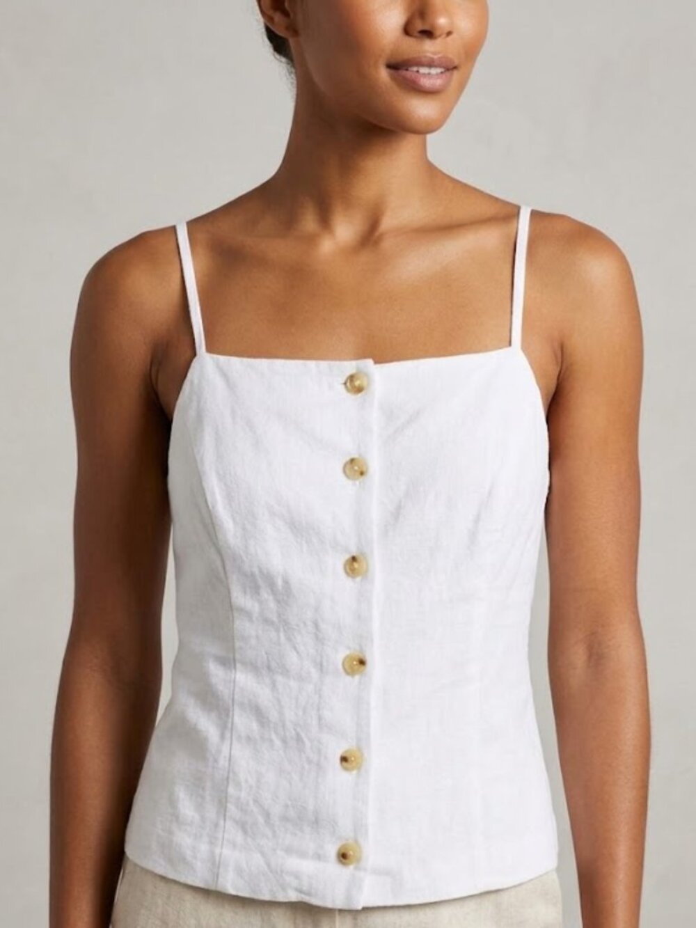 White Linen Button-Front Camisole